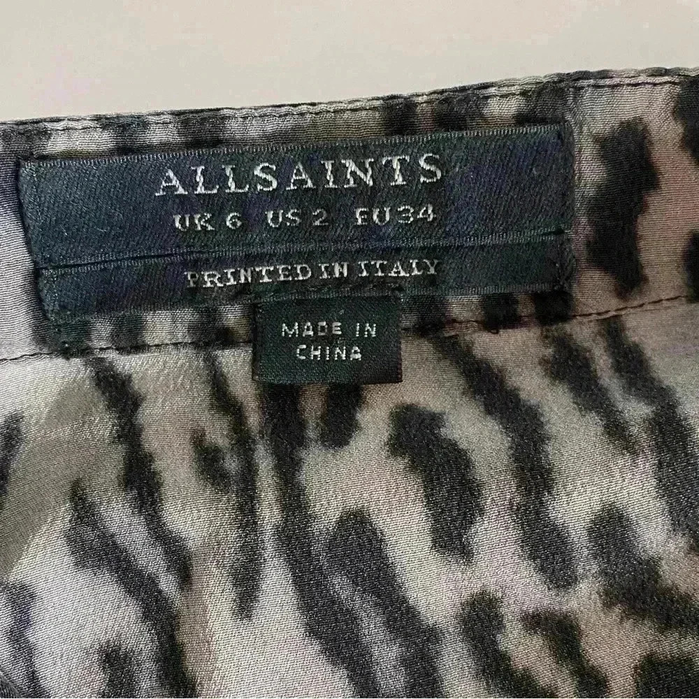 All Saints leopard silk color block long sleeve shirt dress tunic sheer - Picture 5 of 5